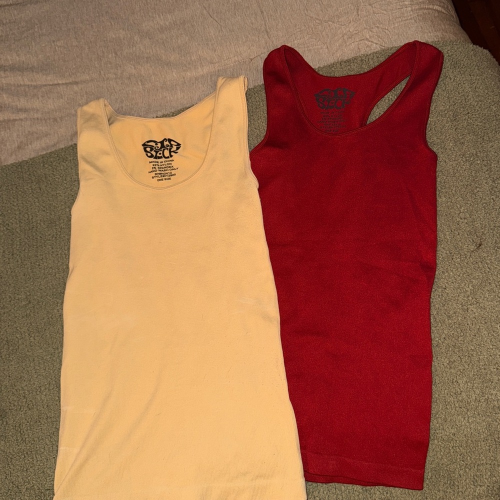 Sleeveless Tops - Red and Cream